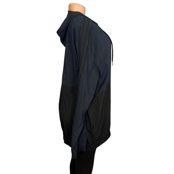 Adidas 3-Stripe Hooded Zip-Up Woven Jacket Navy Blue & Black - Picture 4 of 8